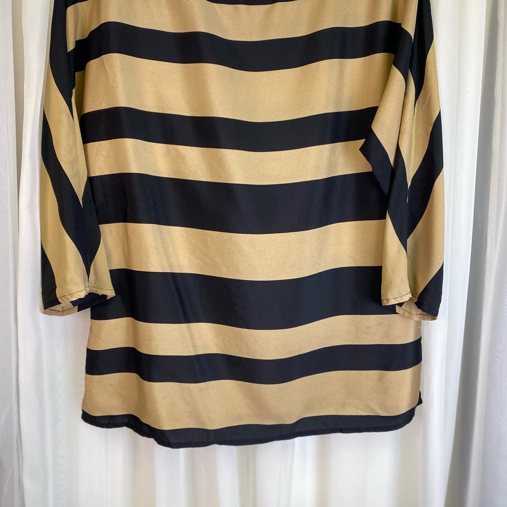 Ann Taylor LOFT Black and Tan Stripe 3/4 Sleeve Pull Over Blouse